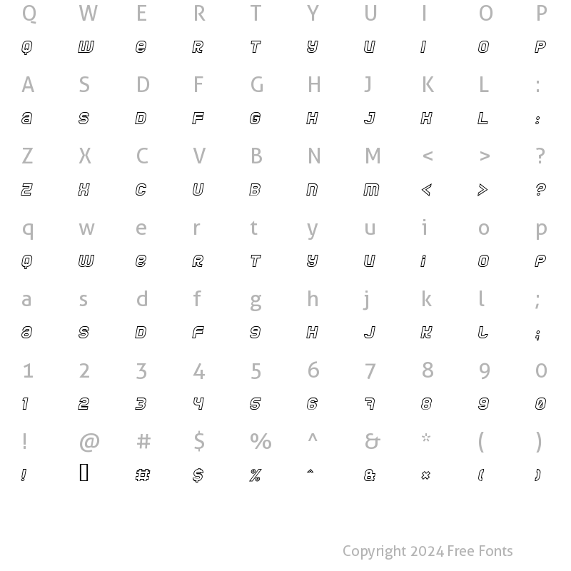 Character Map of Jumbo Outline Italic