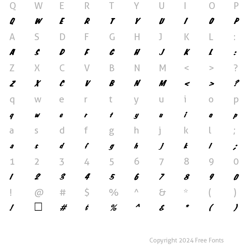 Character Map of JungleItalic Regular