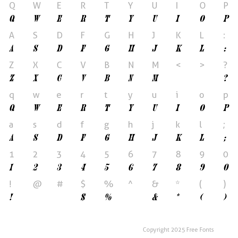 Character Map of Juniper-Normal Italic Italic