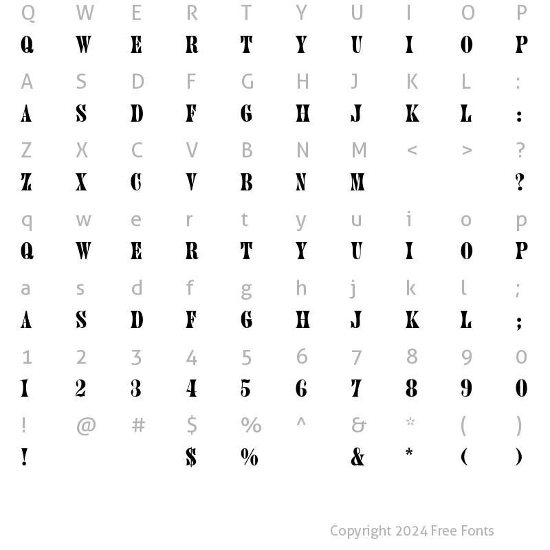 Character Map of Juniper-Thin Regular