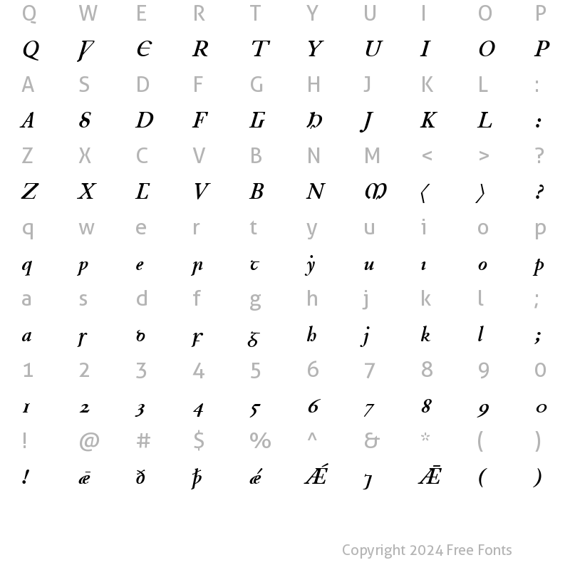 Character Map of Junius BoldItalic