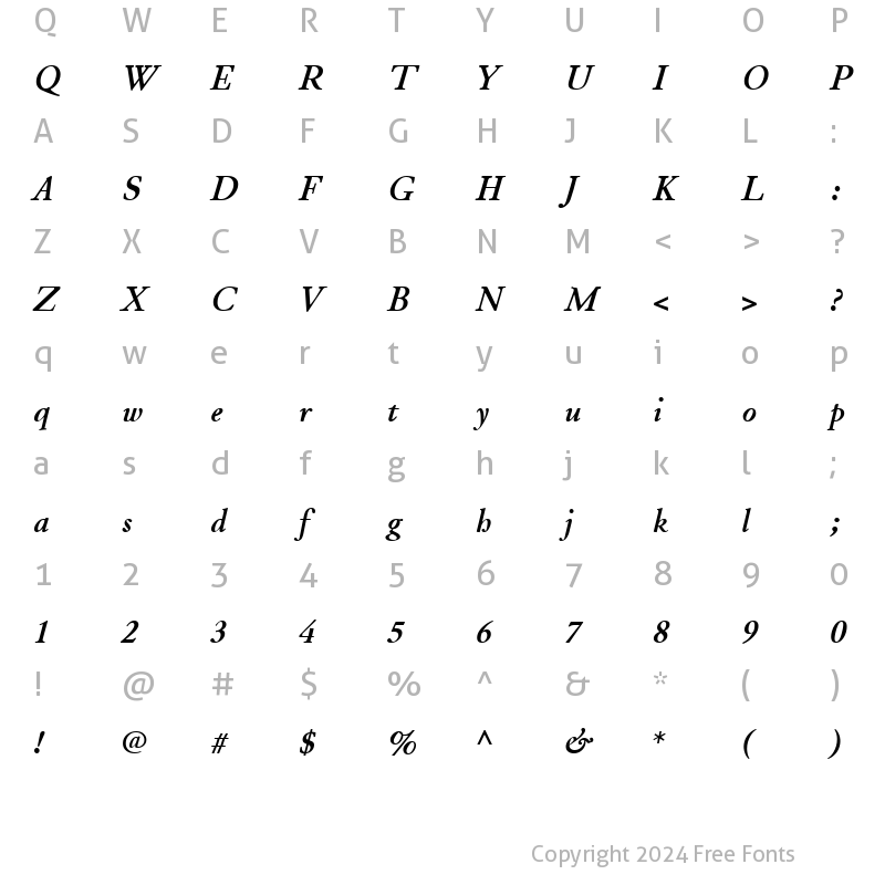 Character Map of JuniusStandard BoldItalic