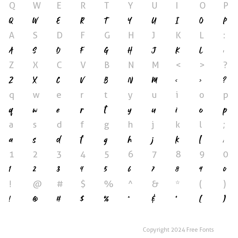 Character Map of Jushley Shine Regular