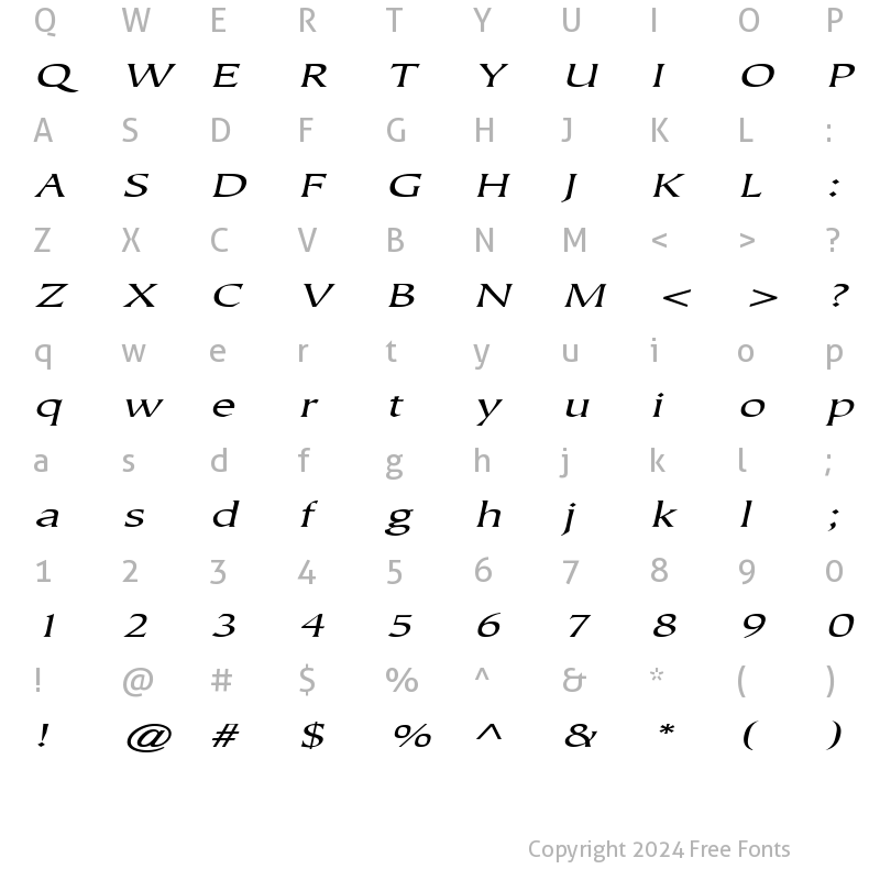 Character Map of JusticeSystemExtended Italic