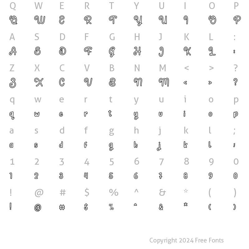 Character Map of Justkidy Outline Regular