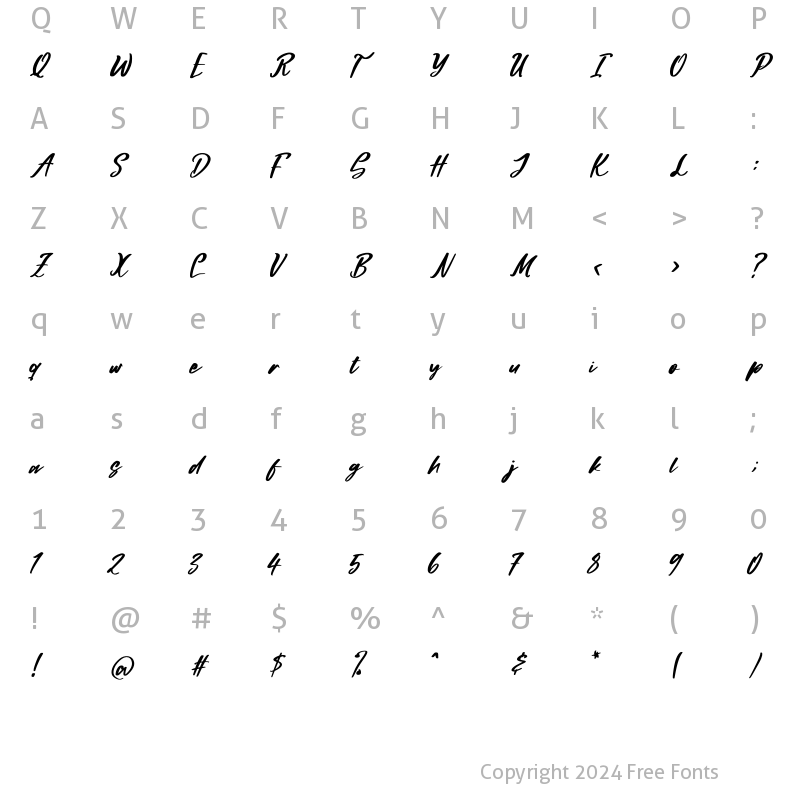 Character Map of Justlia Regular