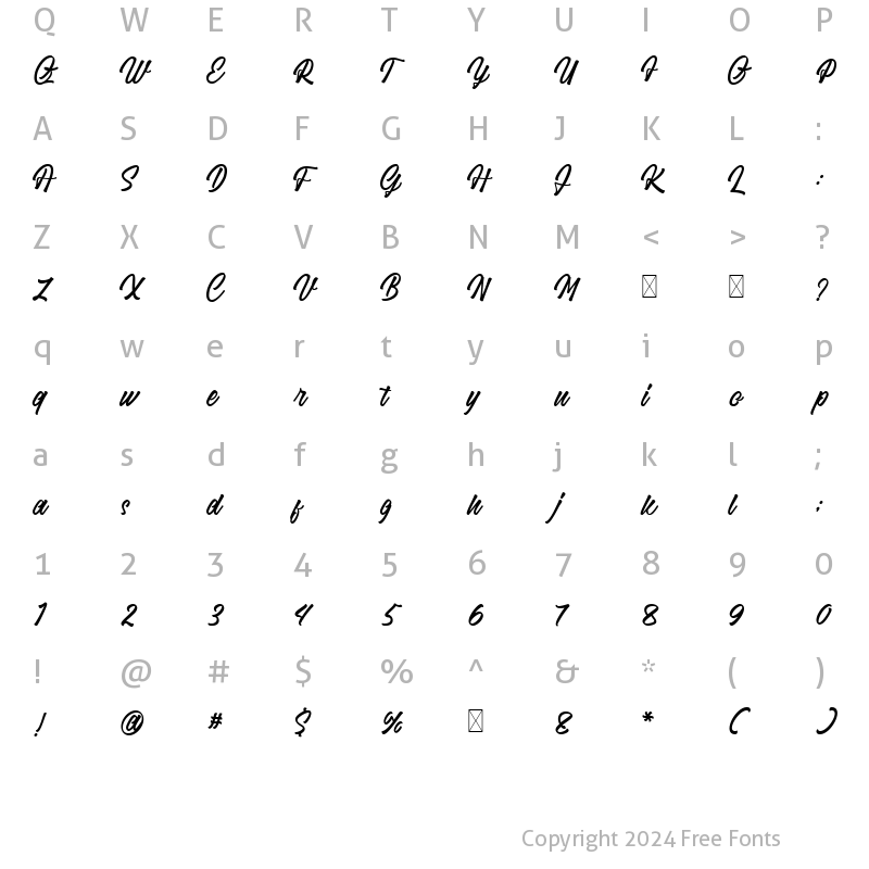 Character Map of Justoma Regular