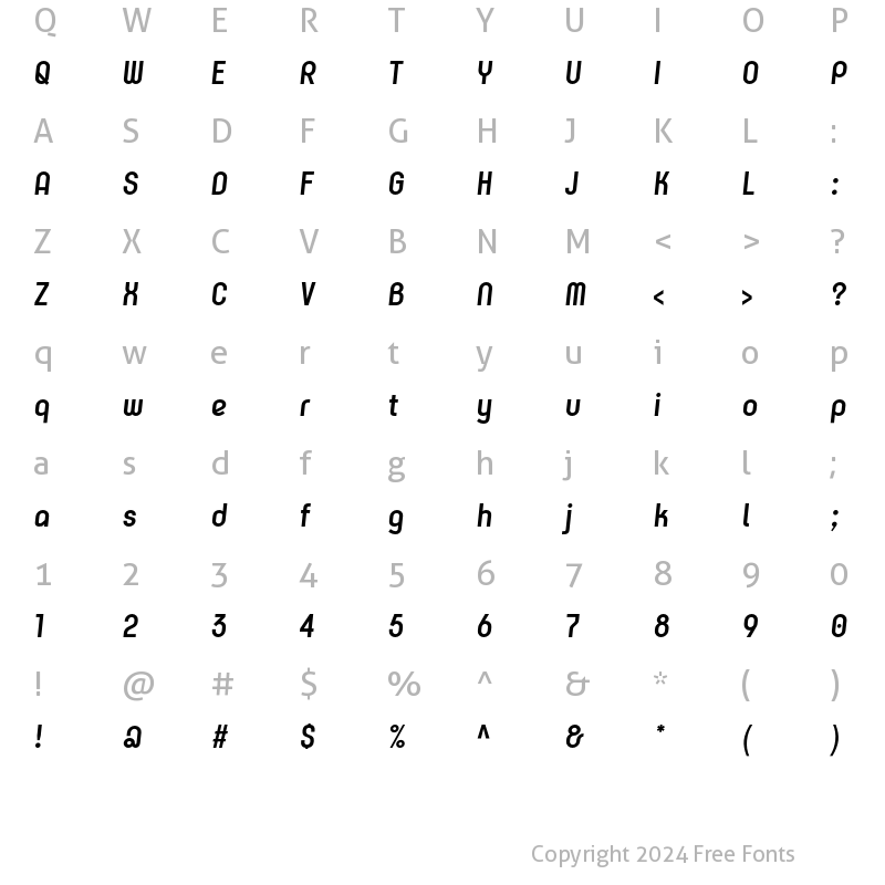 Character Map of K-haus 105 Bold Oblique