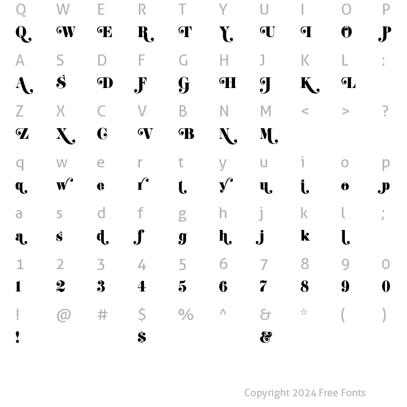 Character Map of K22 Didoni Swash Regular