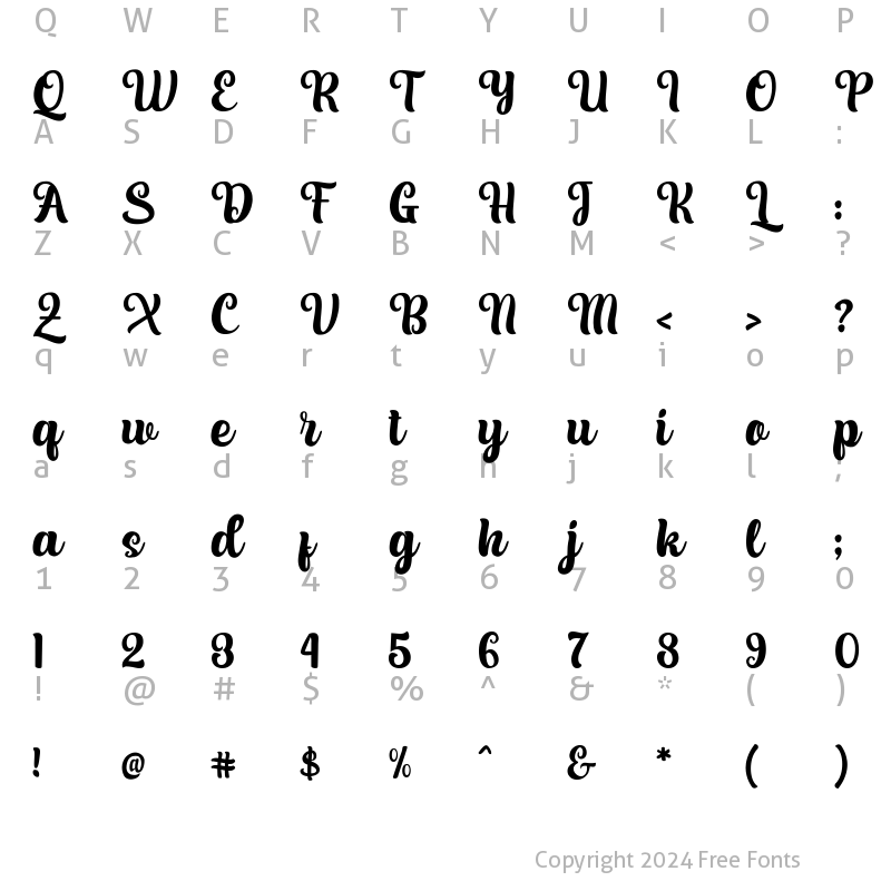 Character Map of Kaila Script Regular