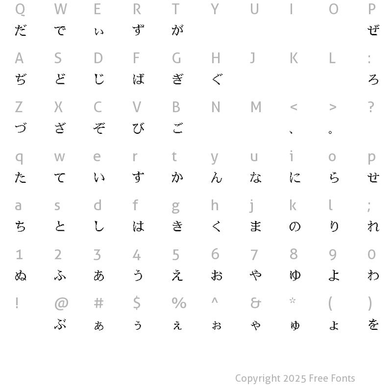 Character Map of Kakumin Regular