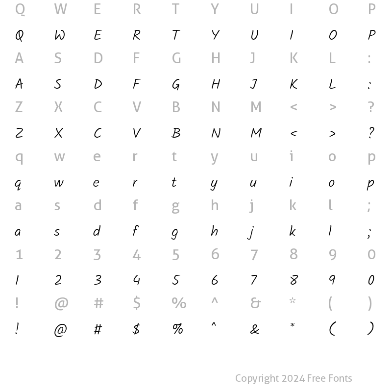 Character Map of Kalam Light