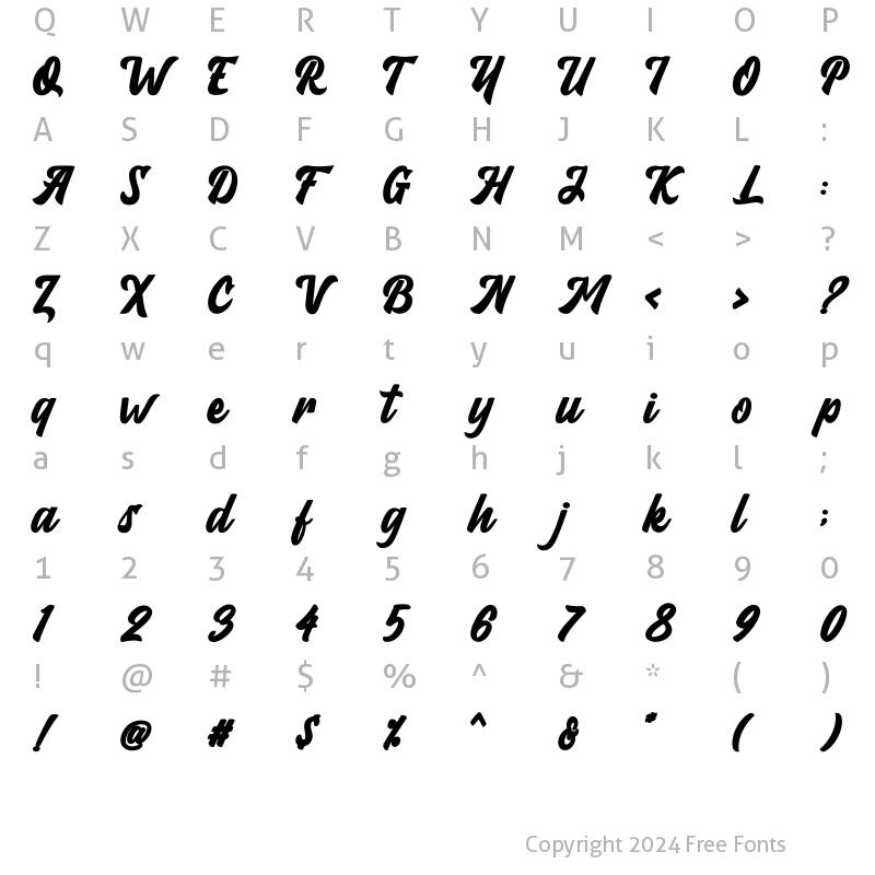 Character Map of Kalimat Script Regular