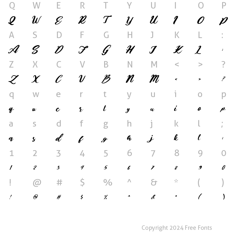 Character Map of Kalimby Italic