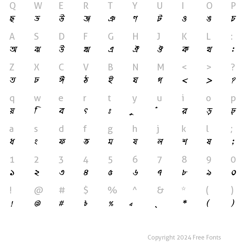 Character Map of KalindiMJ Bold Italic