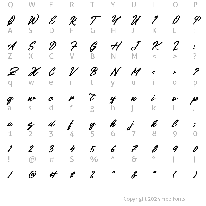 Character Map of Kalingtone Brilliant Italic