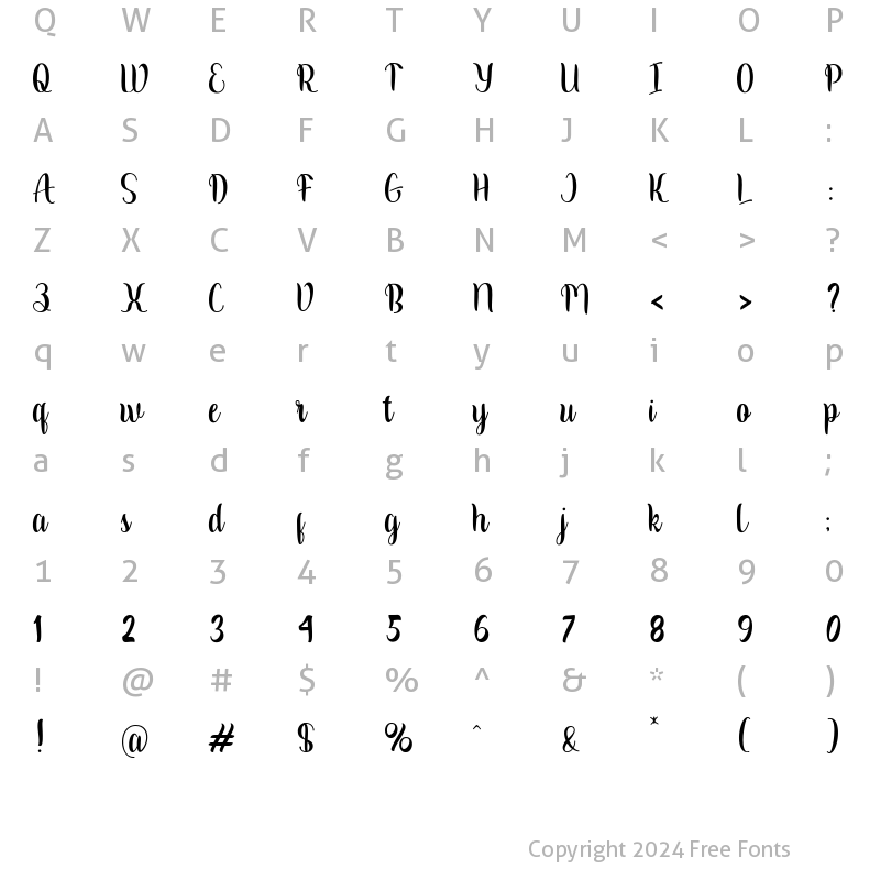 Character Map of Kalisha script Regular