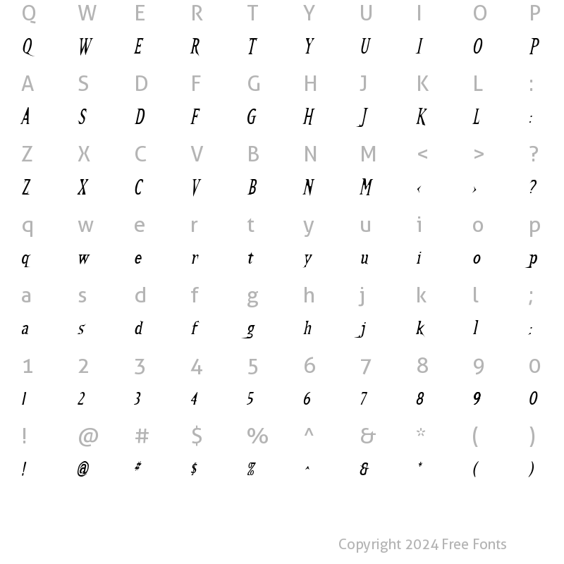 Character Map of Kallamar Italic