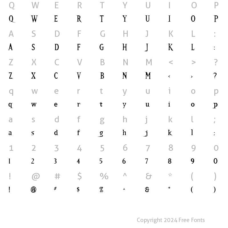 Character Map of Kallamar Stout Regular