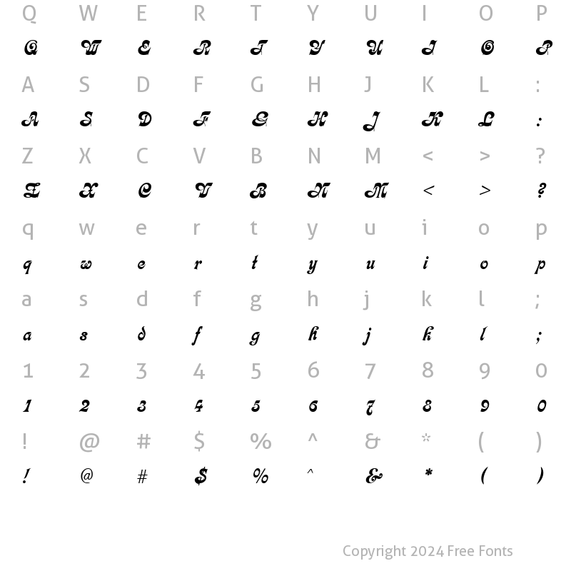 Character Map of Kalligraphia Regular