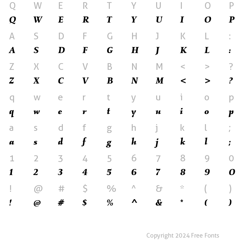 Character Map of Kallos ITC Std Bold Italic