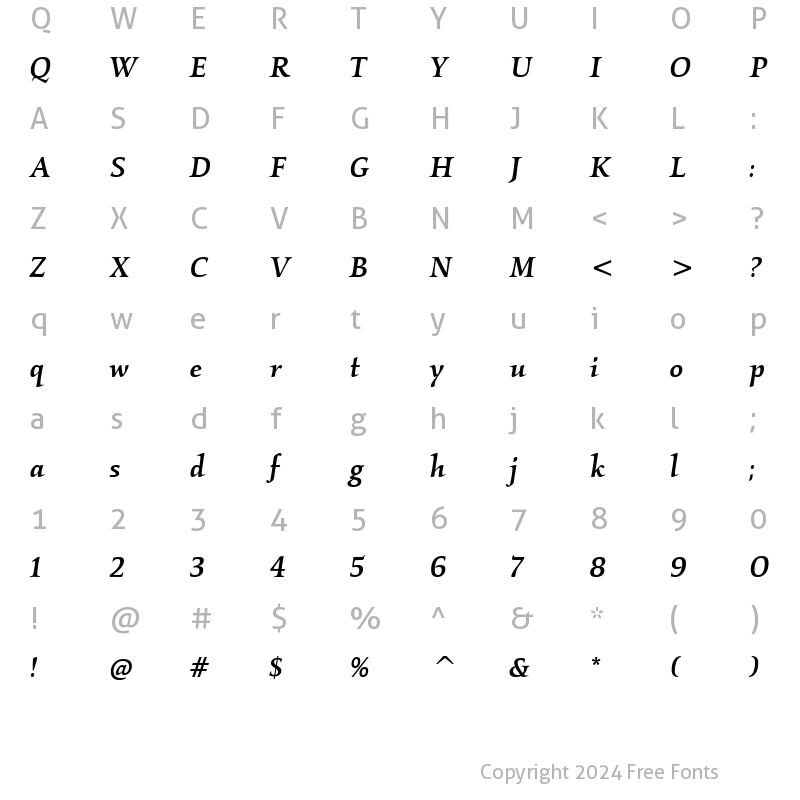 Character Map of KallosMdITC TT MediumItalic