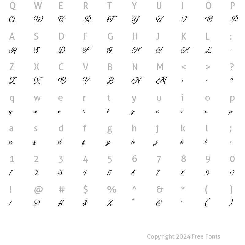 Character Map of Kaluna Script Regular