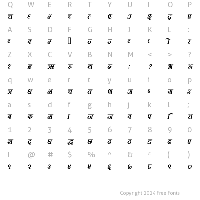 Character Map of Kamana Italic