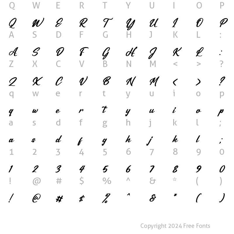 Character Map of Kamehaya Bintang Italic