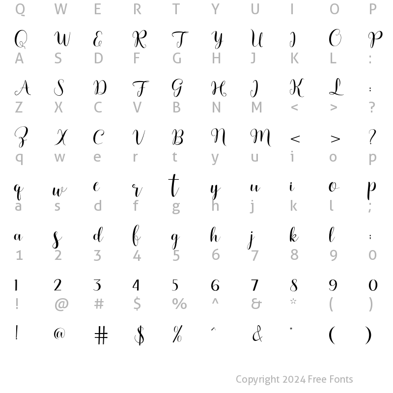 Character Map of Kamelia Script Regular