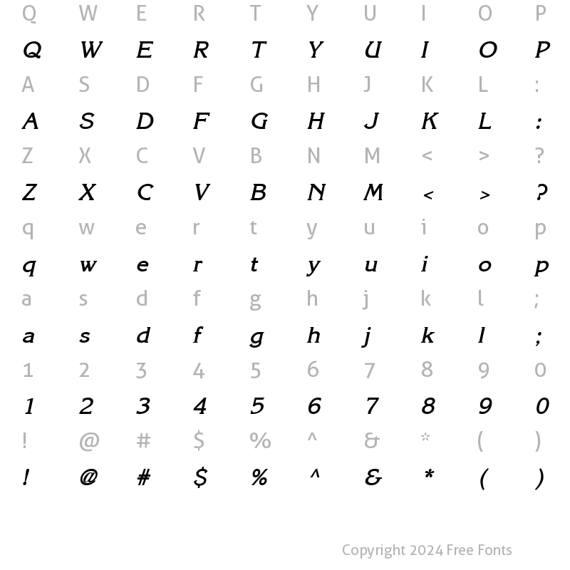 Character Map of Kane BoldItalic