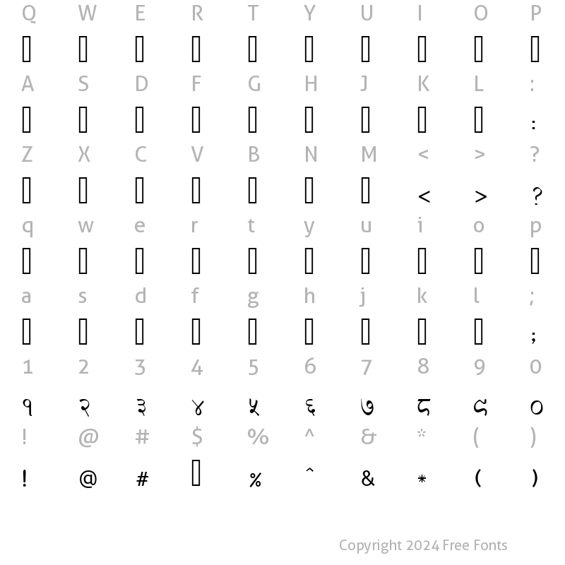 Character Map of Kanjirowa Regular