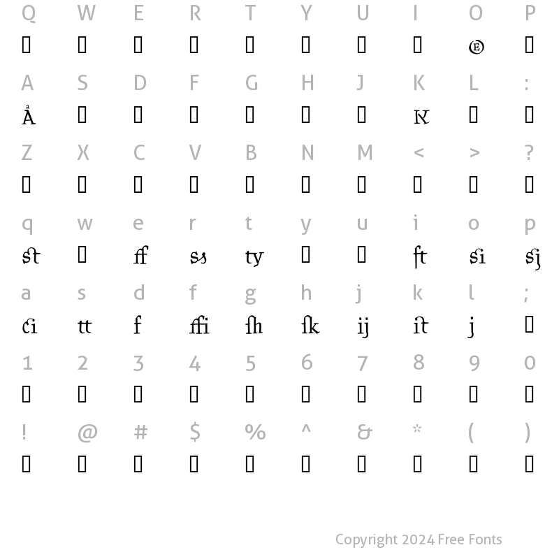 Character Map of Kantor Ligatures Regular