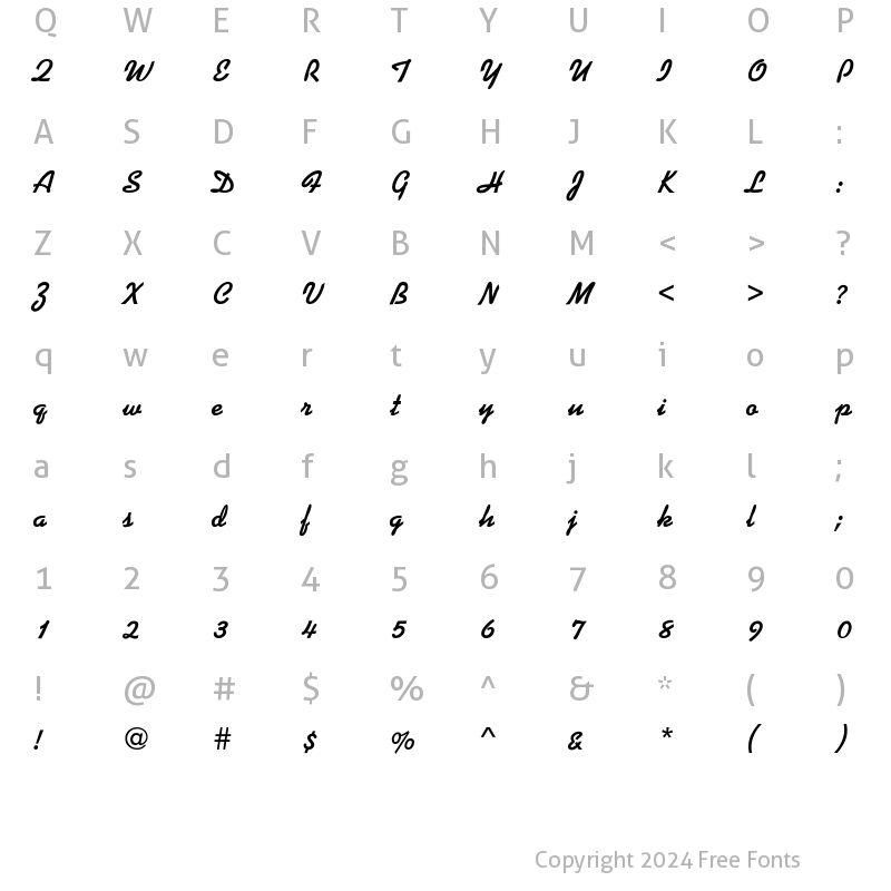 Character Map of Kaplan-Bold Regular