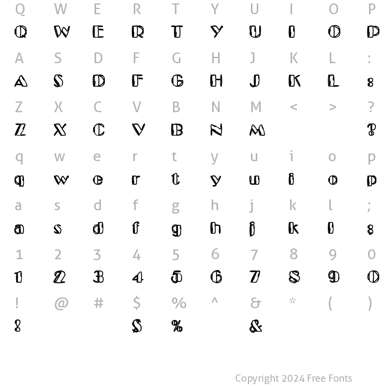 Character Map of Kaptain Toupe Regular