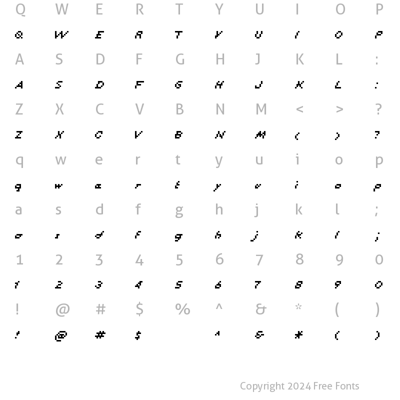 Character Map of KareFiveDots Italic