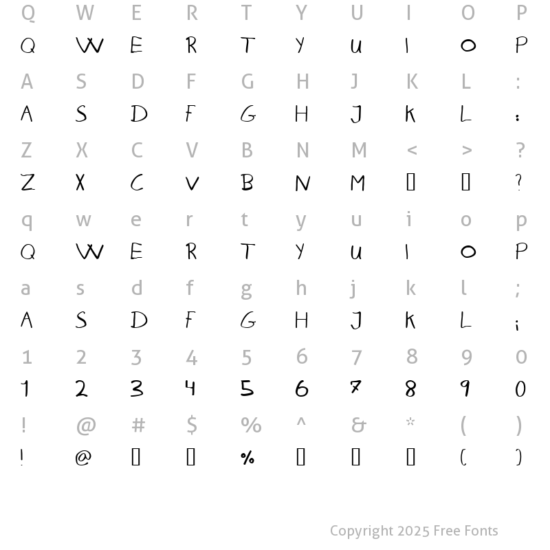 Character Map of Karen Helenes haandskrift Regular