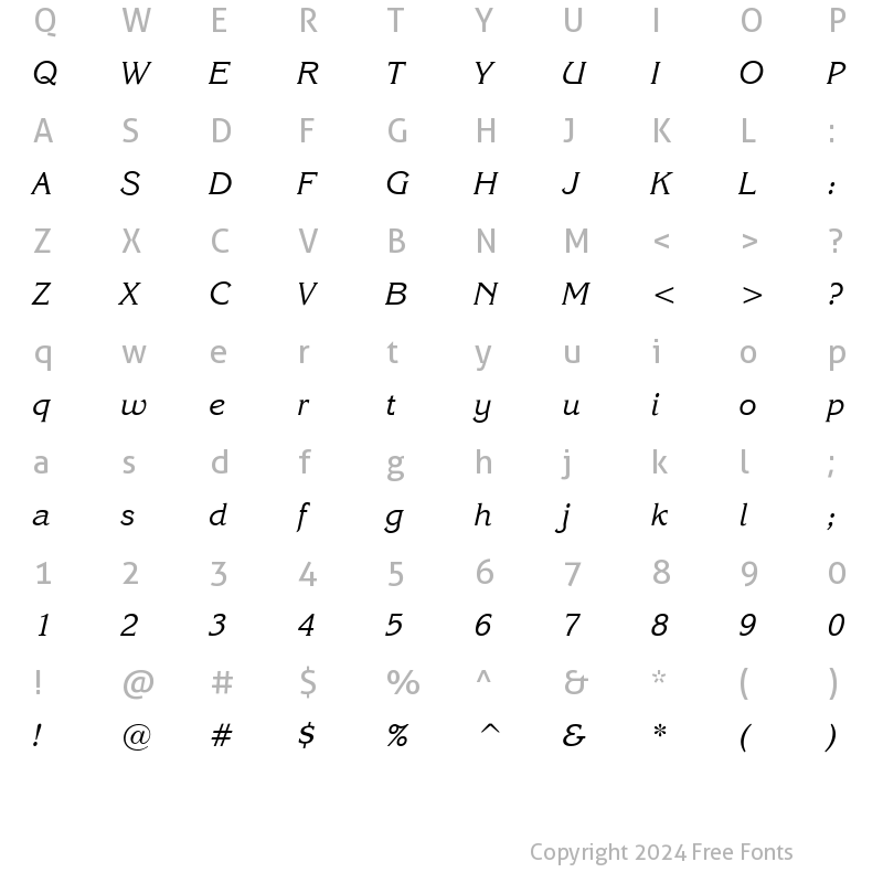 Character Map of Karina Rus Italic