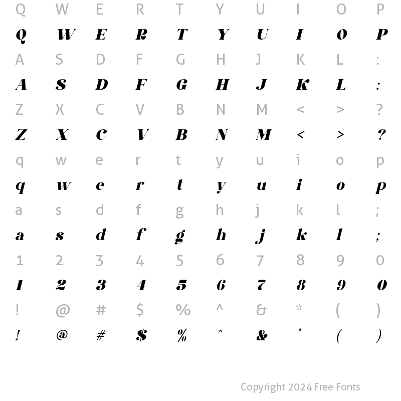 Character Map of kasta firald Italic