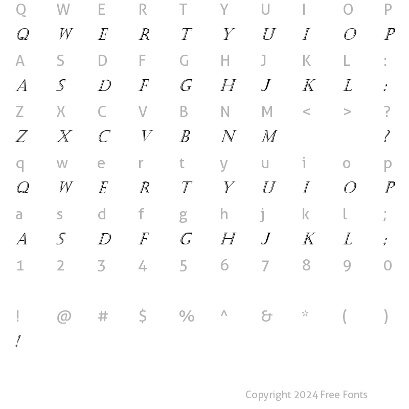 Character Map of Kastellar Italic