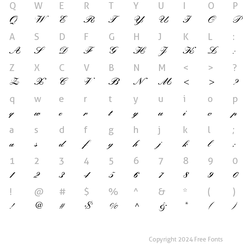 Character Map of Kastler Bold Italic