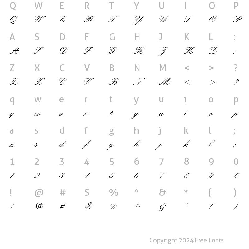 Character Map of Kastler Italic