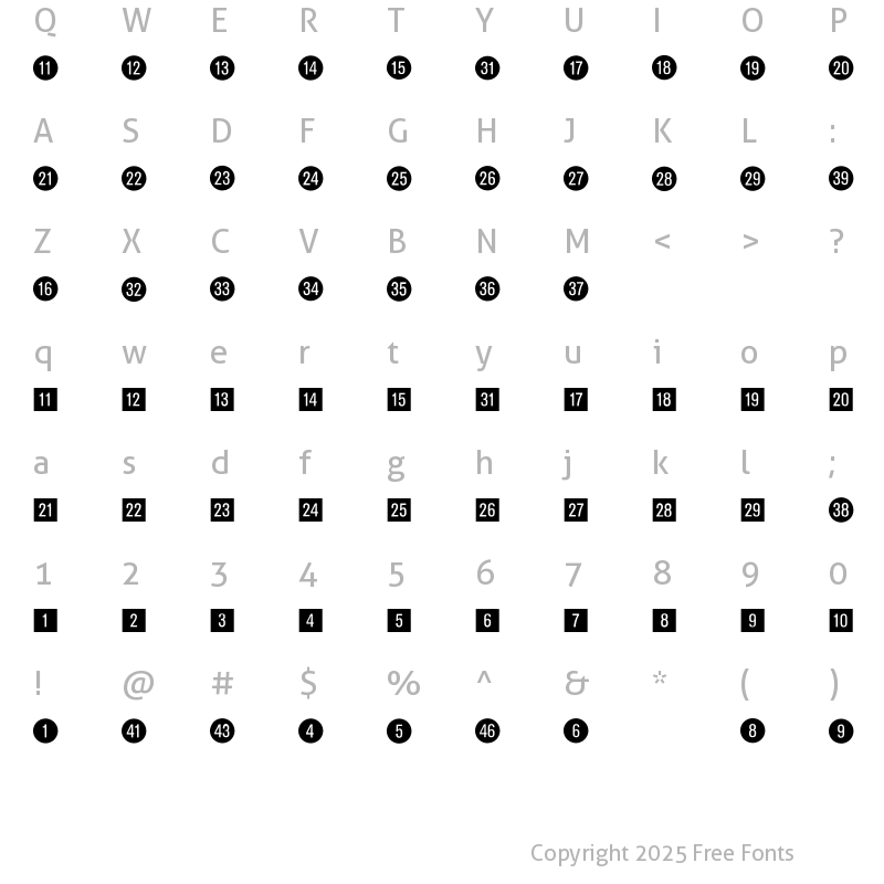 Character Map of Katalogziffern Negativ BQ Regular