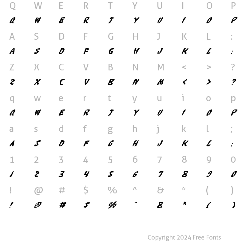 Character Map of Katana Italic Italic