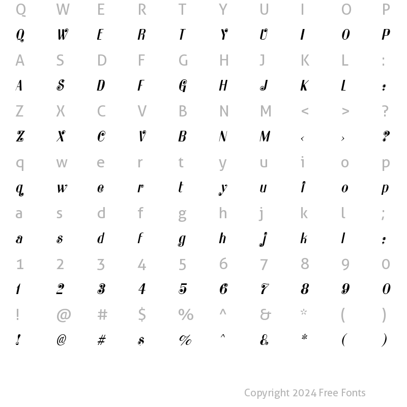 Character Map of Katarina Italic