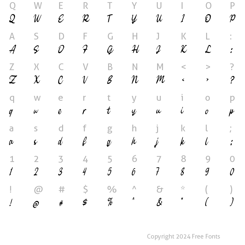 Character Map of Kathica Script Regular