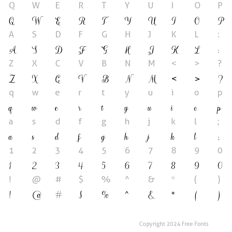 Character Map of Katihia Script Regular