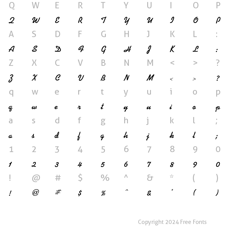 Character Map of Kaufmann Script Bold