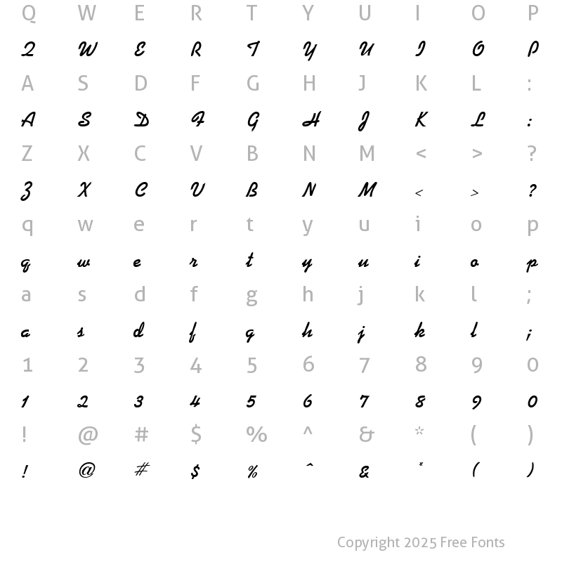 Character Map of Kaufmann Script Bold Regular