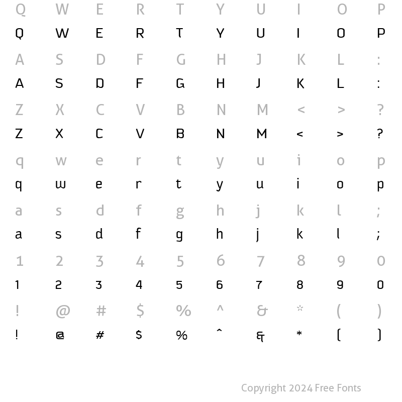 Character Map of Kautiva Greek Book Regular